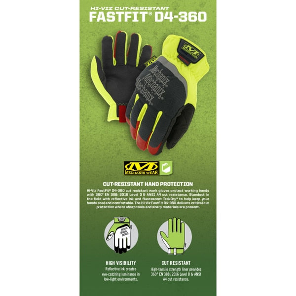 Hi-Vis Cut Resistant Gloves, A4 Cut Level, Uncoated, M, 1 PR