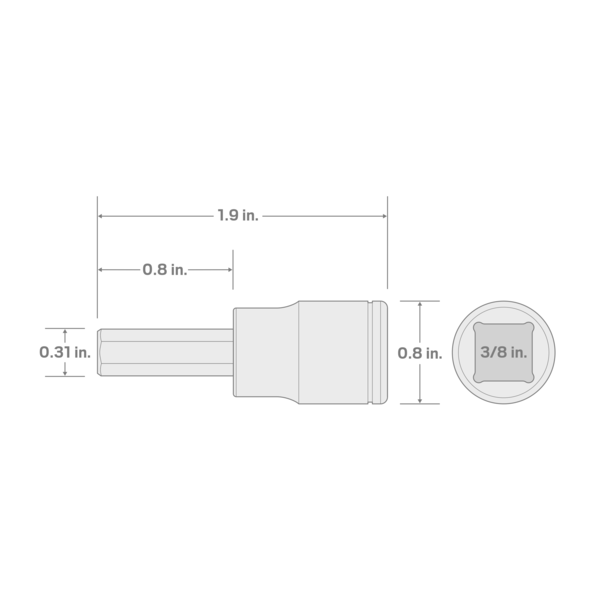 5/16 in Tip, Hex Bit Socket 3/8 Inch Drive x 5/16 Inc, SAE 3/8 in. Drive