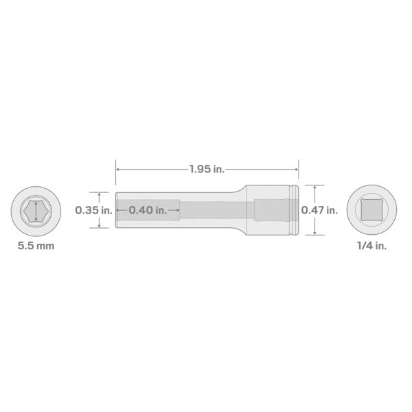 1/4 Inch Drive x 5.5 mm Deep 6-Point Socket