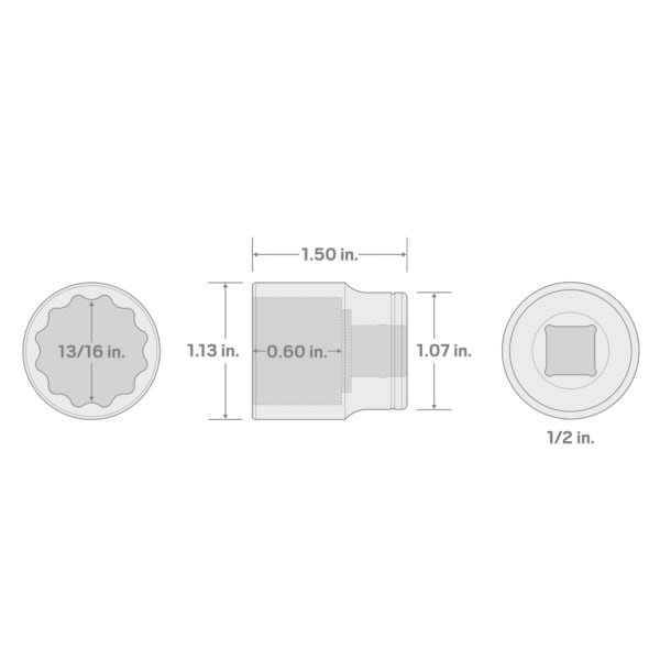 1/2 Inch Drive x 13/16 Inch 12-Point Socket