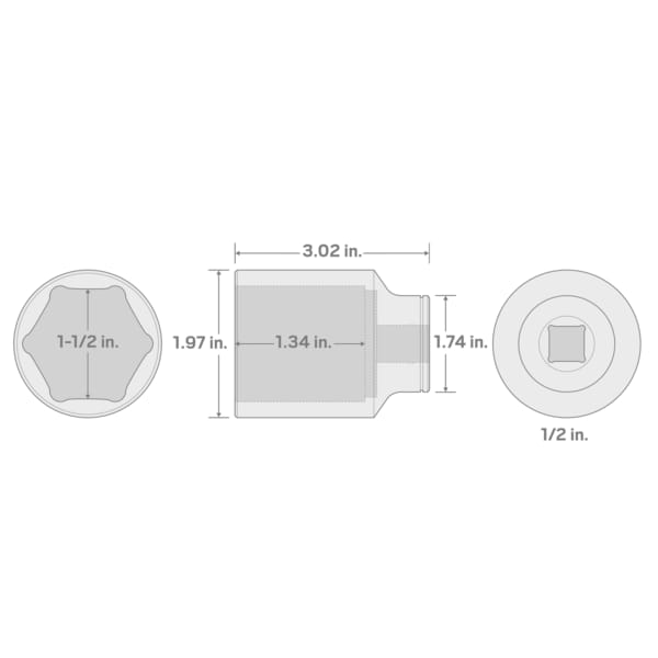 1/2 Inch Drive x 1-1/2 Inch Deep 6-Point Socket