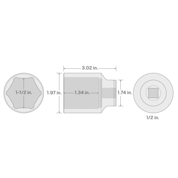 1/2 Inch Drive x 1-1/2 Inch Deep 6-Point Socket