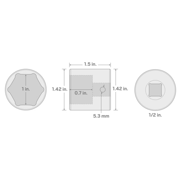 1/2 Inch Drive x 1 Inch 6-Point Impact Socket