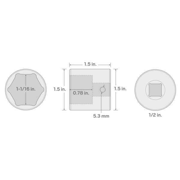 1/2 Inch Drive x 1-1/16 Inch 6-Point Impact Socket