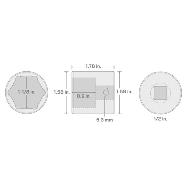 1/2 Inch Drive x 1-1/8 Inch 6-Point Impact Socket