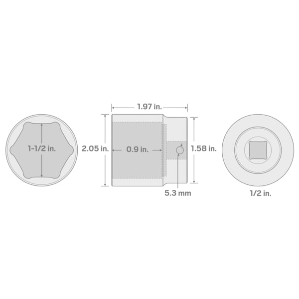 1/2 Inch Drive x 1-1/2 Inch 6-Point Impact Socket