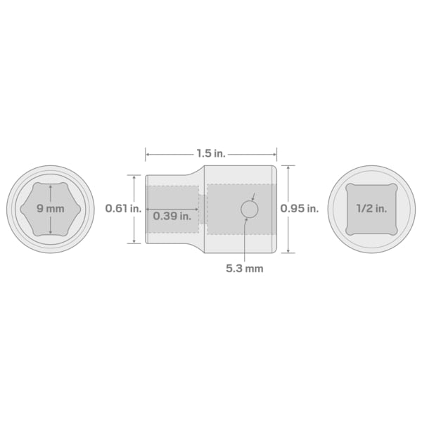 1/2 Inch Drive x 9 mm 6-Point Impact Socket
