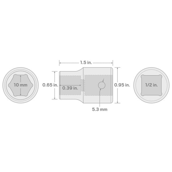 1/2 Inch Drive x 10 mm 6-Point Impact Socket