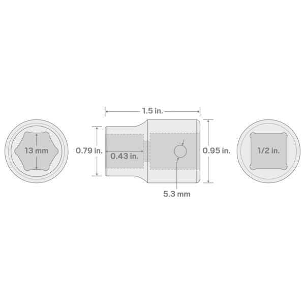 1/2 Inch Drive x 13 mm 6-Point Impact Socket