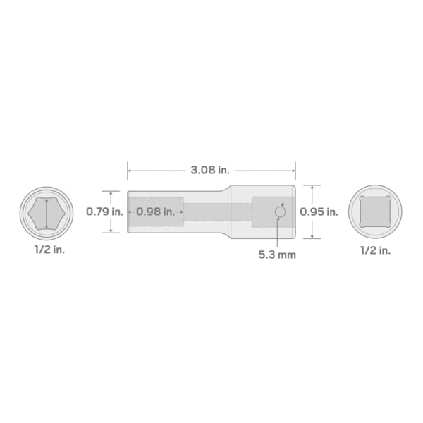 1/2 Inch Drive x 1/2 Inch Deep 6-Point Impact Socket