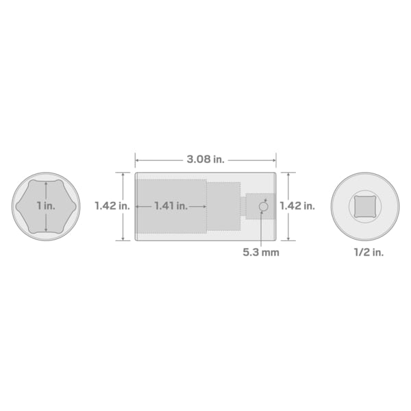 1/2 Inch Drive x 1 Inch Deep 6-Point Impact Socket