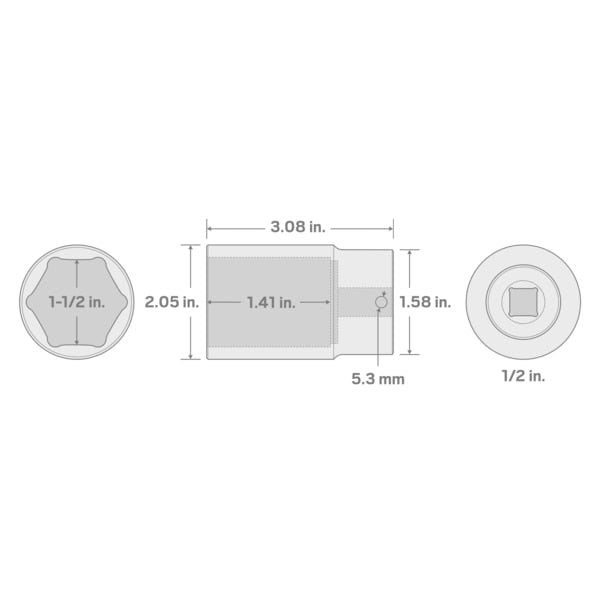 1/2 Inch Drive x 1-1/2 Inch Deep 6-Point Impact Socket