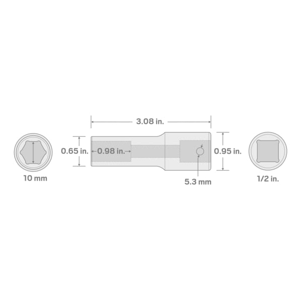 1/2 Inch Drive x 10 mm Deep 6-Point Impact Socket