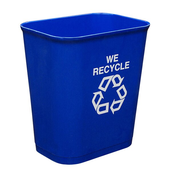 MBI Blue Wastebasket W/ Recycle Logo, 14