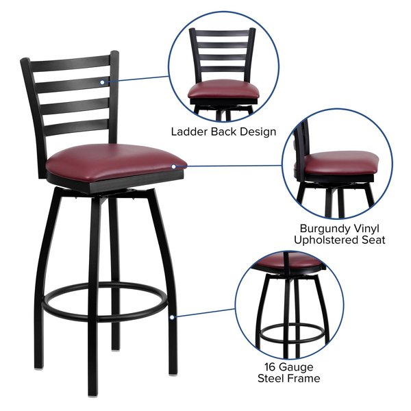 Restaurant Stool, Ladder Back, Burg Seat