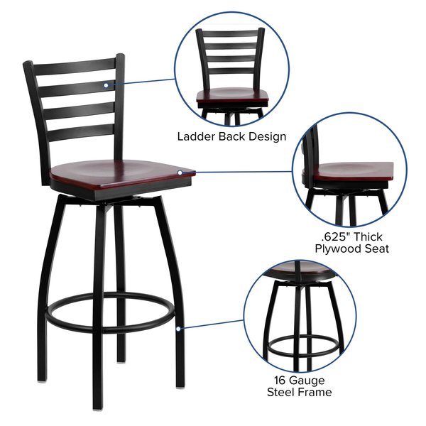 Restaurant Stool, Ladder Back, Mah Seat, Material: Wood