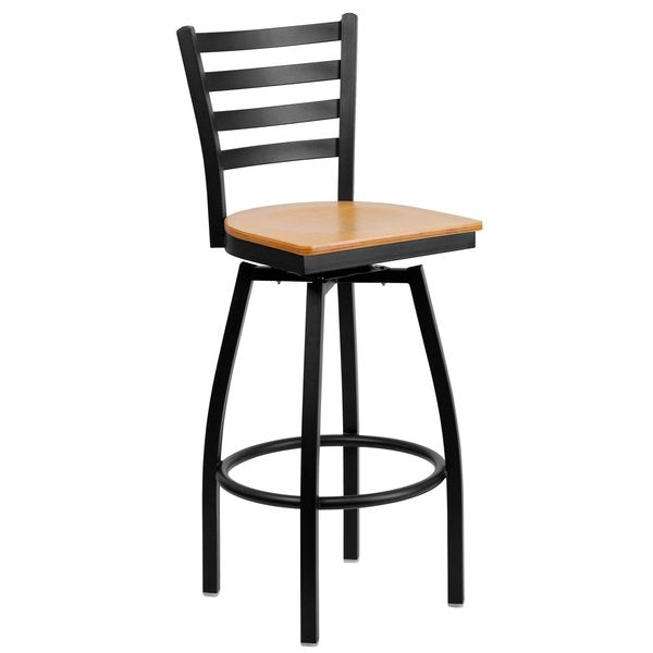 Restaurant Stool, Ladder Back, Nat Seat, Seat Height Range: 30-1/4