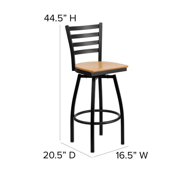 Restaurant Stool, Ladder Back, Nat Seat, Seat Height Range: 30-1/4