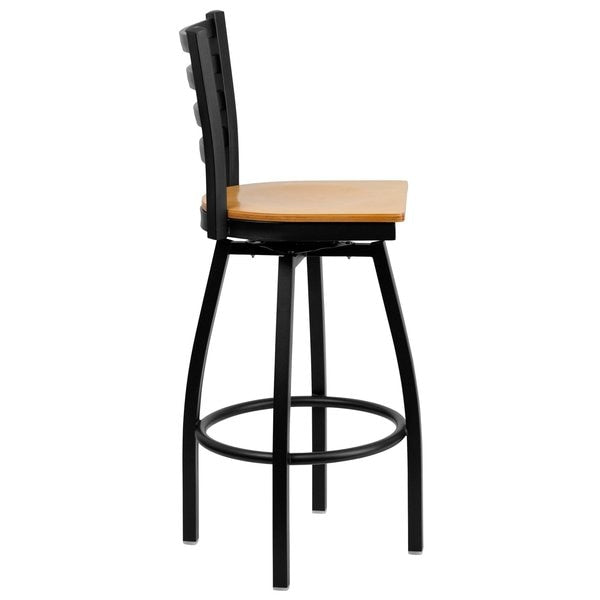 Restaurant Stool, Ladder Back, Nat Seat, Seat Height Range: 30-1/4
