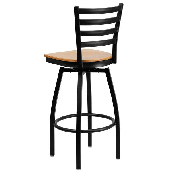 Restaurant Stool, Ladder Back, Nat Seat, Seat Height Range: 30-1/4