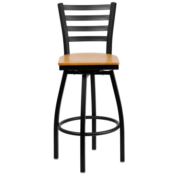 Restaurant Stool, Ladder Back, Nat Seat, Seat Height Range: 30-1/4