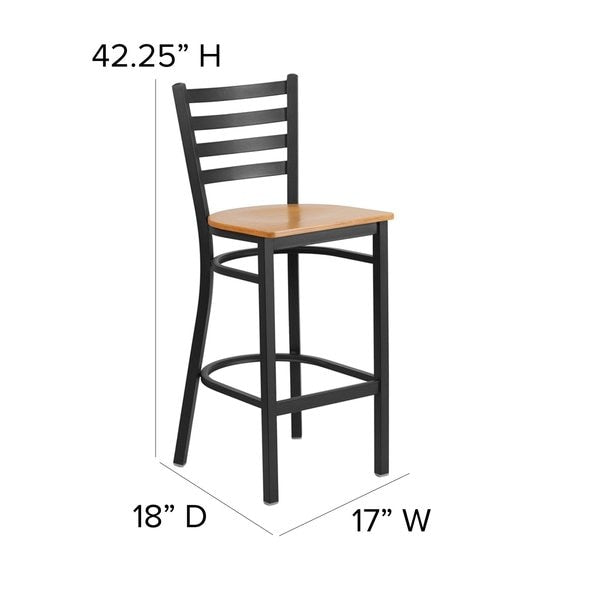 Restaurant Stool, Ladder Back, Nat Seat, Seat Height Range: 29