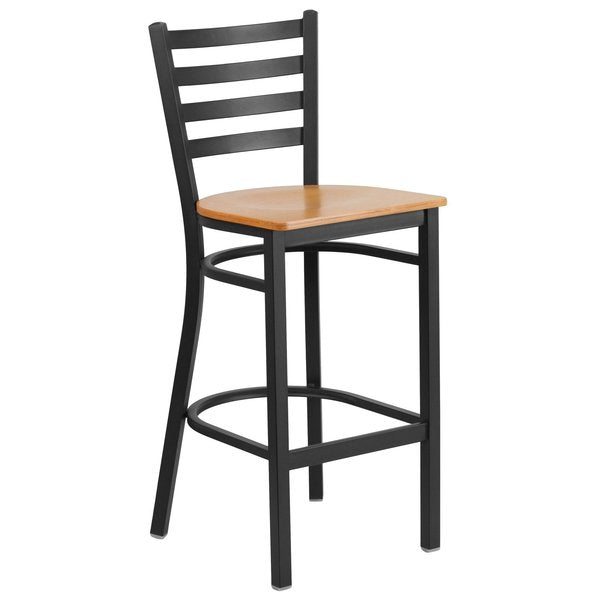 Restaurant Stool, Ladder Back, Nat Seat, Seat Height Range: 29