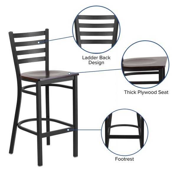 Restaurant Stool, Ladder Back, Wal Seat