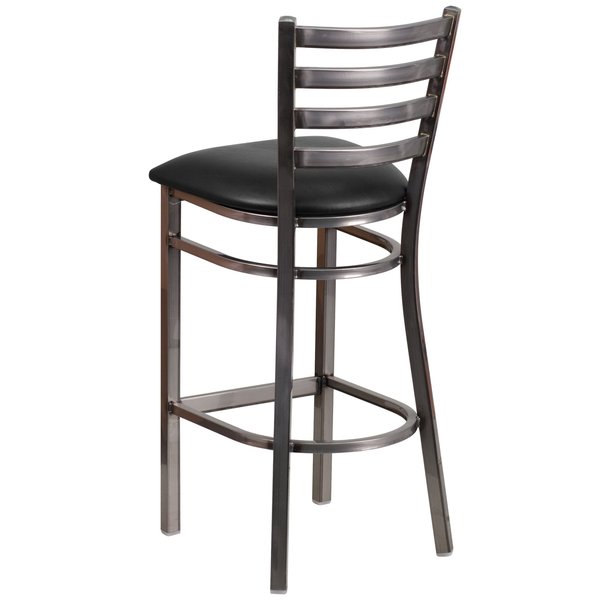 Barstool, Ladder Back, Clr w/Blk Vnyl Sea