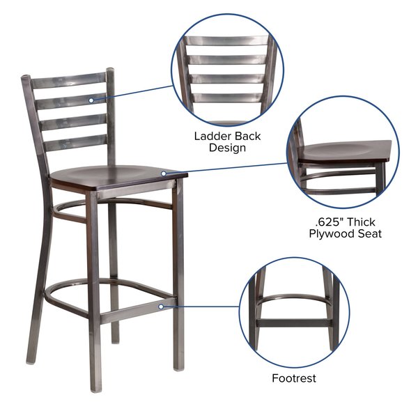 Barstool, Ladder Back, Clr w/Walnut Seat