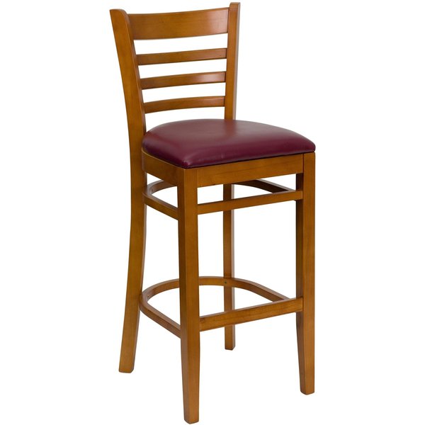 Stool, Ladder Back, Cherry Wd w/Burg Viny