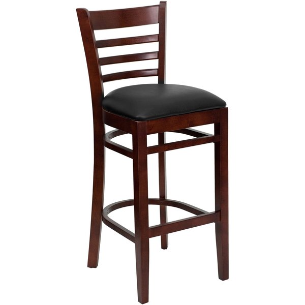 Barstool, Ladder Back, Mah Wood, Blk Vinyl