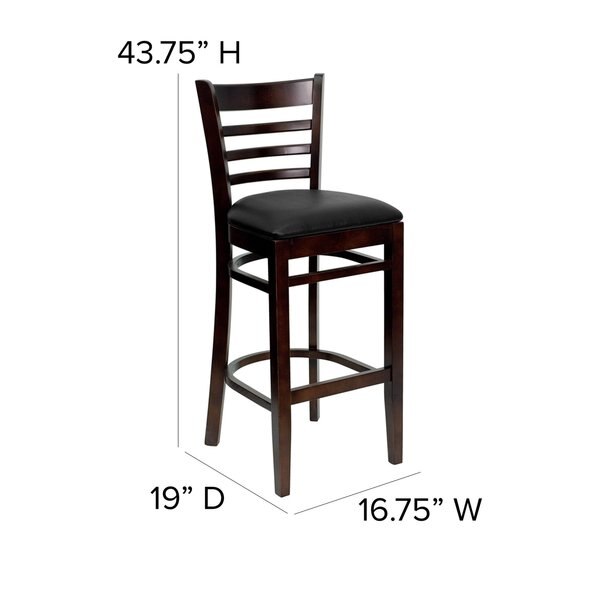 Barstool, Ladder Back, Mah Wood, Blk Vinyl