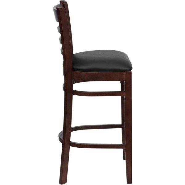 Barstool, Ladder Back, Mah Wood, Blk Vinyl
