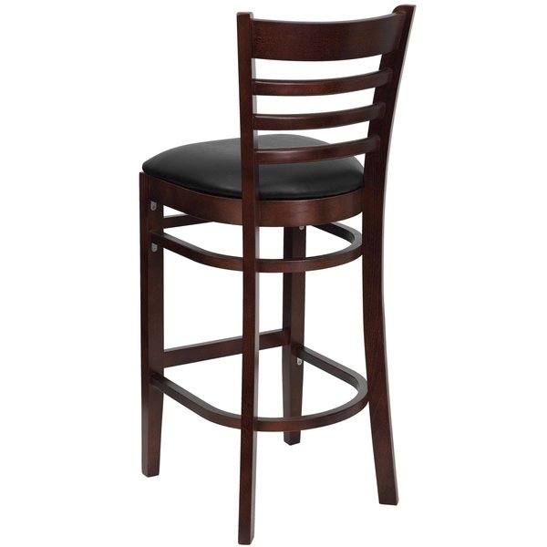 Barstool, Ladder Back, Mah Wood, Blk Vinyl