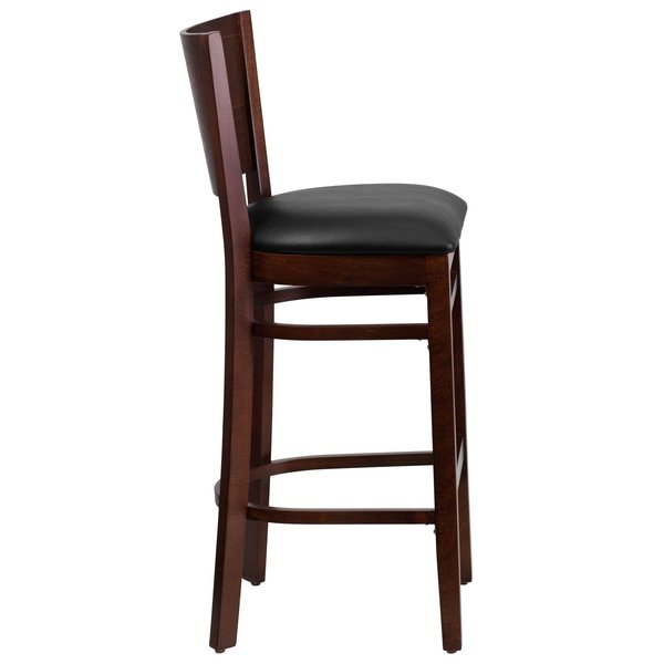 Wood Barstool, Walnut, Ladder Bck, Blk Vny, Seat Height Range: 31-1/2