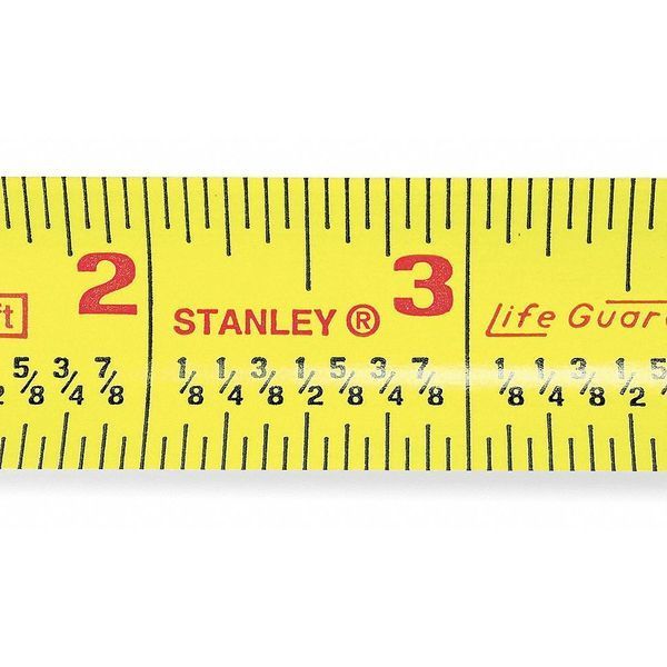 25 ft Tape Measure, 1 in Blade, Fractional, Stud Markings, True-Zero Hook, ABS Plastic Case, Yellow