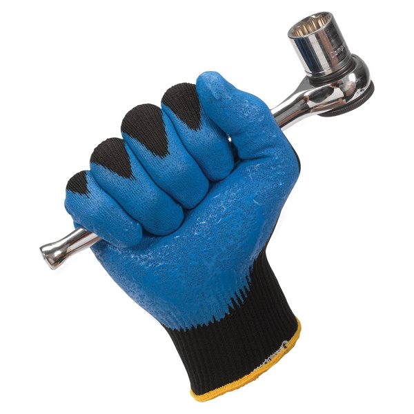 Foam Nitrile Coated Gloves, Palm Coverage, Black/Blue, L, 12PK