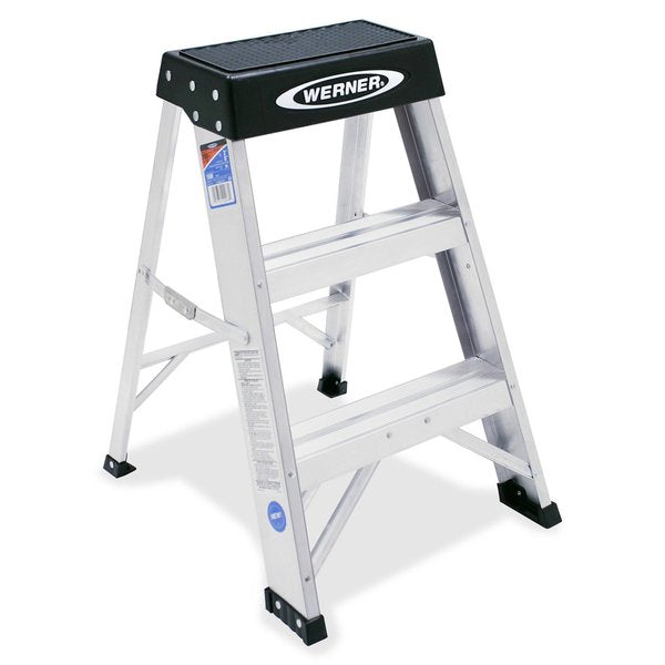 2-Step Aluminum Step Stool with 300 lb. Load Capacity in Silver/Black