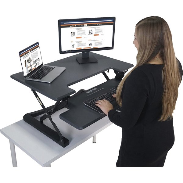 Height Adjustable Standing Desk with Keyboard Tray, 23 in D, 36 in W, Charcoal Gray, Black