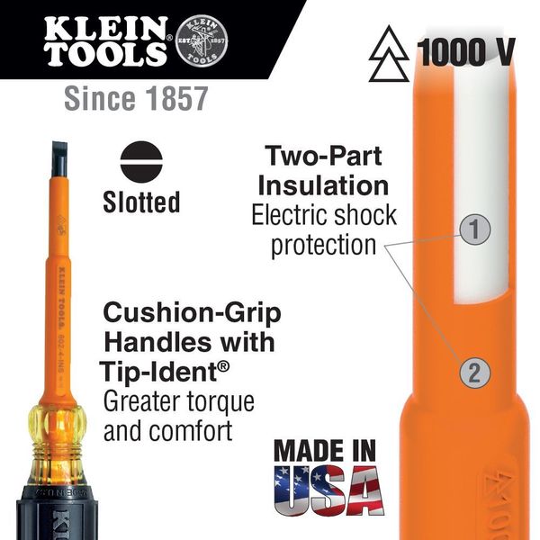 Insulated Slotted Screwdriver 3/16 in Round