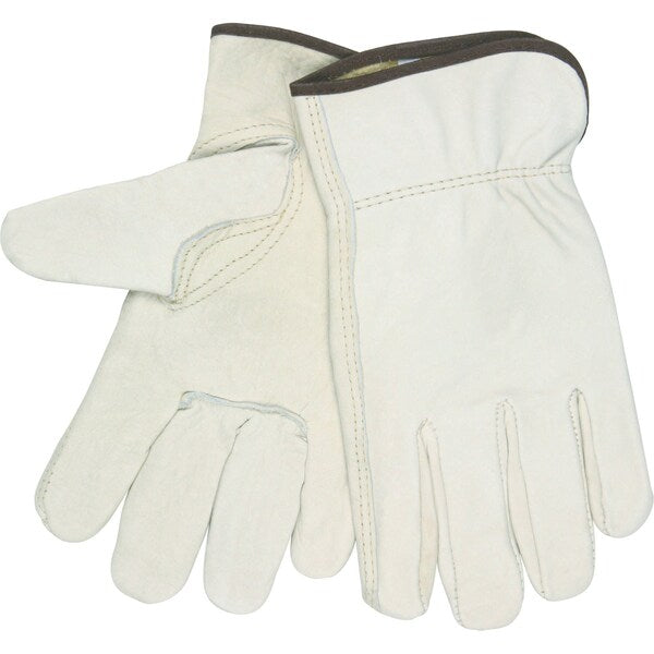 Leather Drivers Gloves, Cowhide, Premium Grade, Shirred Slip-On Cuff, Full Finger, Beige, L, 1 Pair