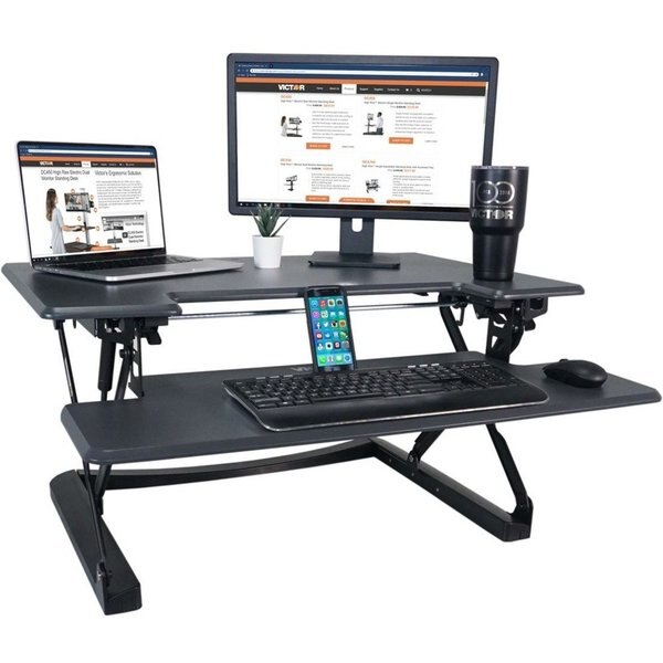 Height Adjustable Standing Desk with Keyboard Tray, 23 in D, 36 in W, Charcoal Gray, Black