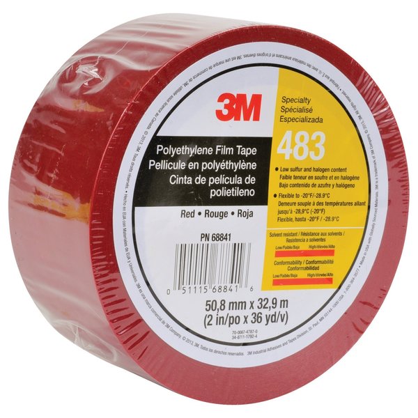 Film Tape, Polyethylene, Red, 2 In x 36 Yd