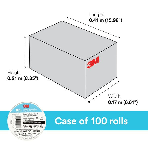 Vinyl Electrical Tape, 165, Temflex, 3/4 in W x 60 ft L, 6 mil thick, White, 1 Pack