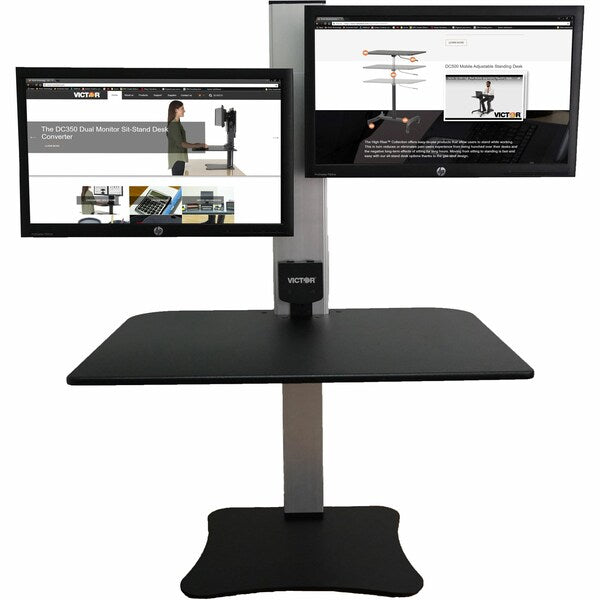 Electric Dual Monitor Standing Desk, 23 in D, 28 in W, Black, Aluminum