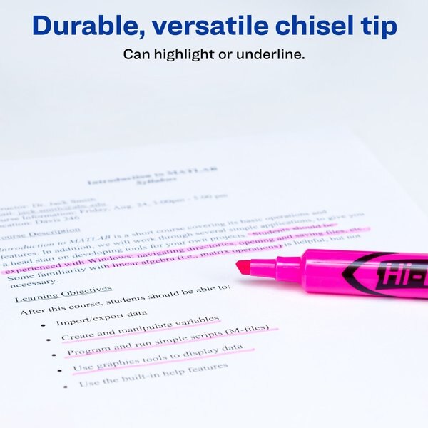 Flourescent Pink Chisel Tip Highlighter, 12/PK