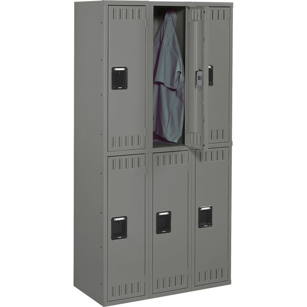 Wardrobe Locker, 36 in W, 18 in D, 72 in H, (2) Tier, (3) Wide, Medium Gray