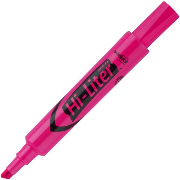 Flourescent Pink Chisel Tip Highlighter, 12/PK