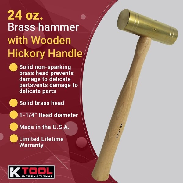 Hickory Series Brass Hammer, 24 oz.
